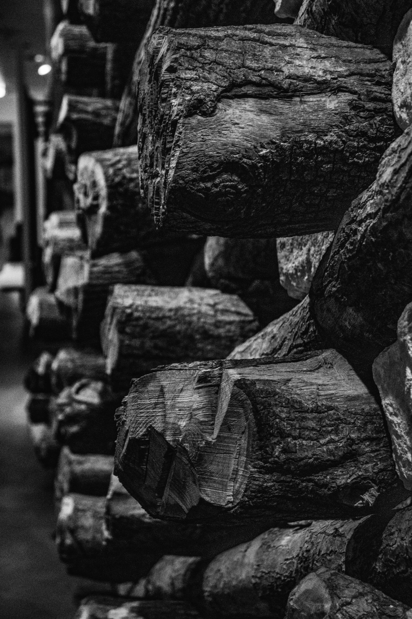 Stacked logs — the raw biomass feedstock for biochar production